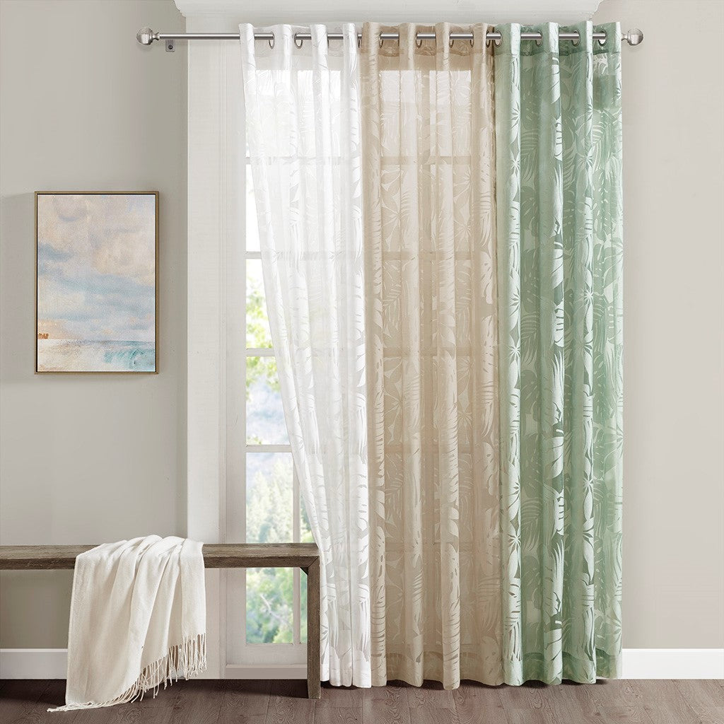 Palm Leaf Burnout Sheer Window Curtain White 50x63