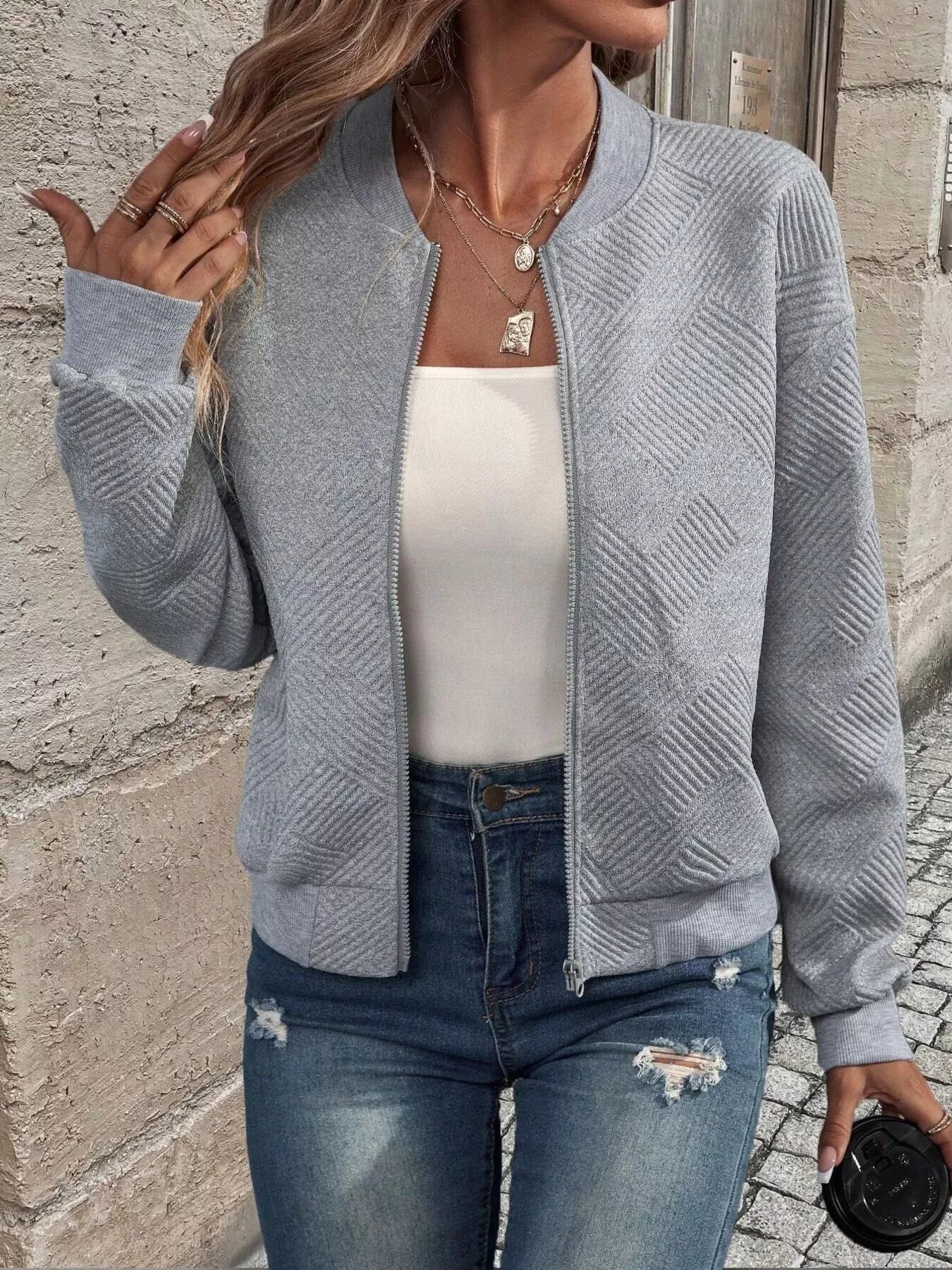 Texture Zip-Up Bomber Jacket
