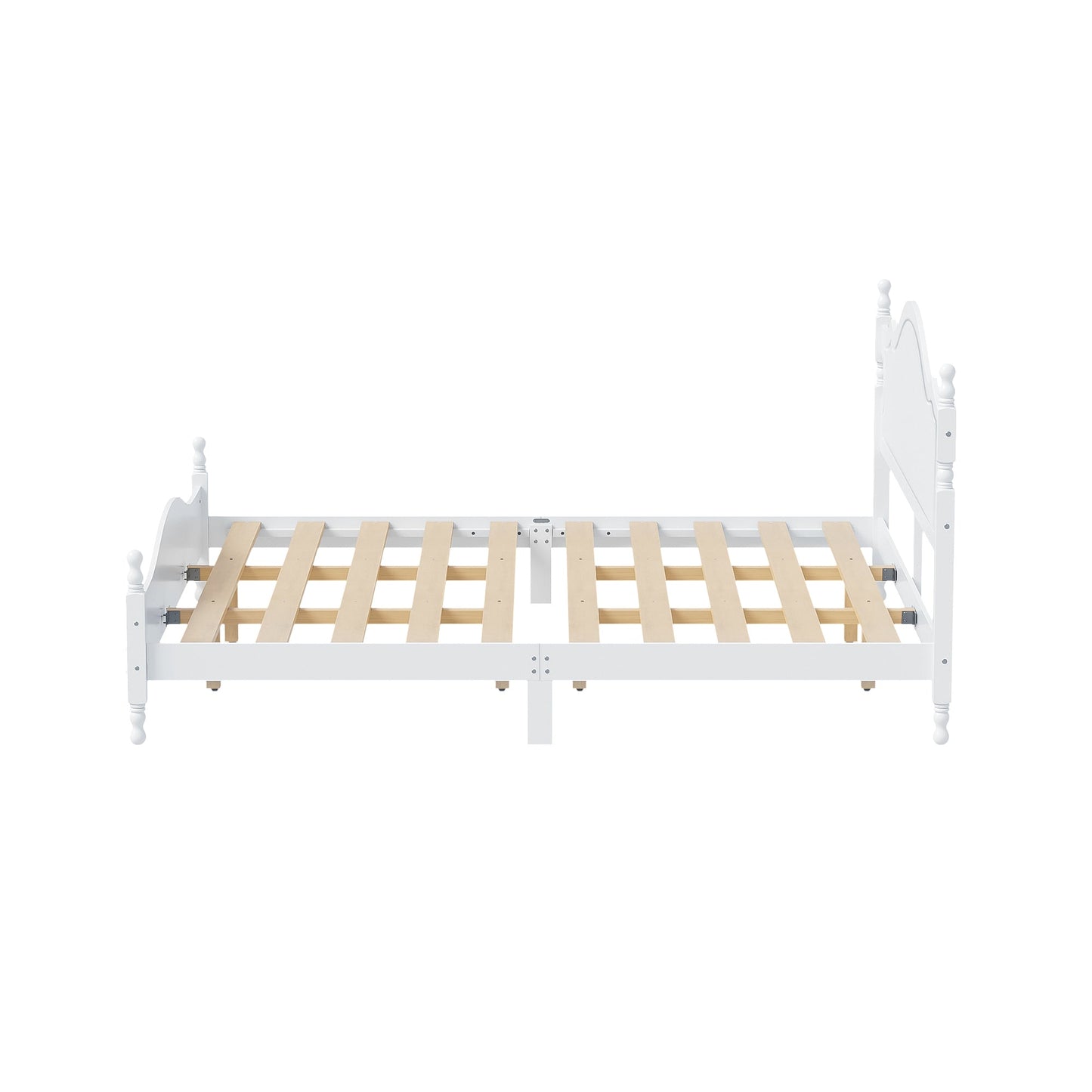 King Bed Frame with Headboard, Retro Style Wooden Platform Bed