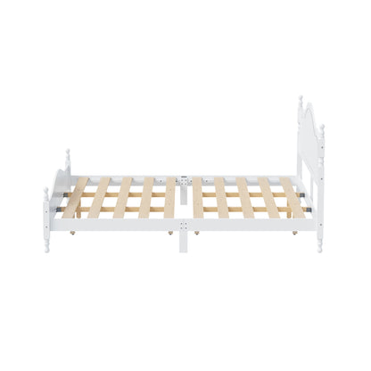King Bed Frame with Headboard, Retro Style Wooden Platform Bed