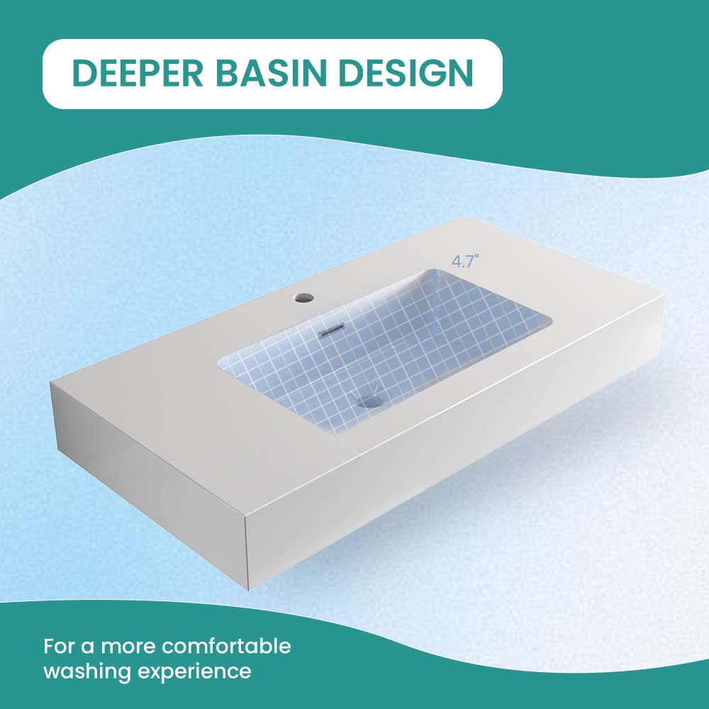 BB02-36-101 Integrated Solid Surface Basin Without Drain and Faucet, Glossy