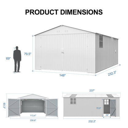 Outdoor Storage Shed 20x13 FT - Metal Garden Utility Shed