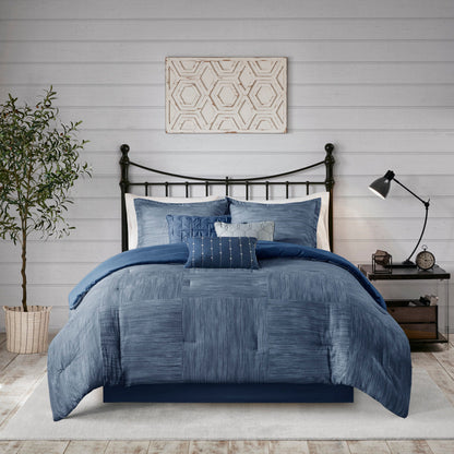 7 Piece Printed Seersucker Comforter Set Navy King