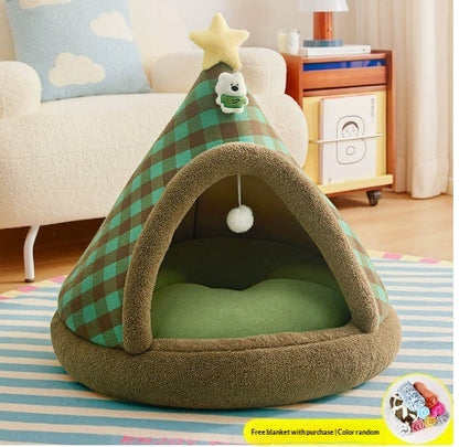 Four-Season Universal Closed-Style Christmas Cat Bed With A Sense Of Security
