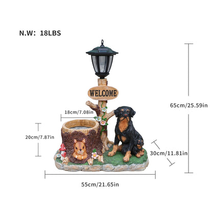 Rottweiler Dog Family Planter Statue