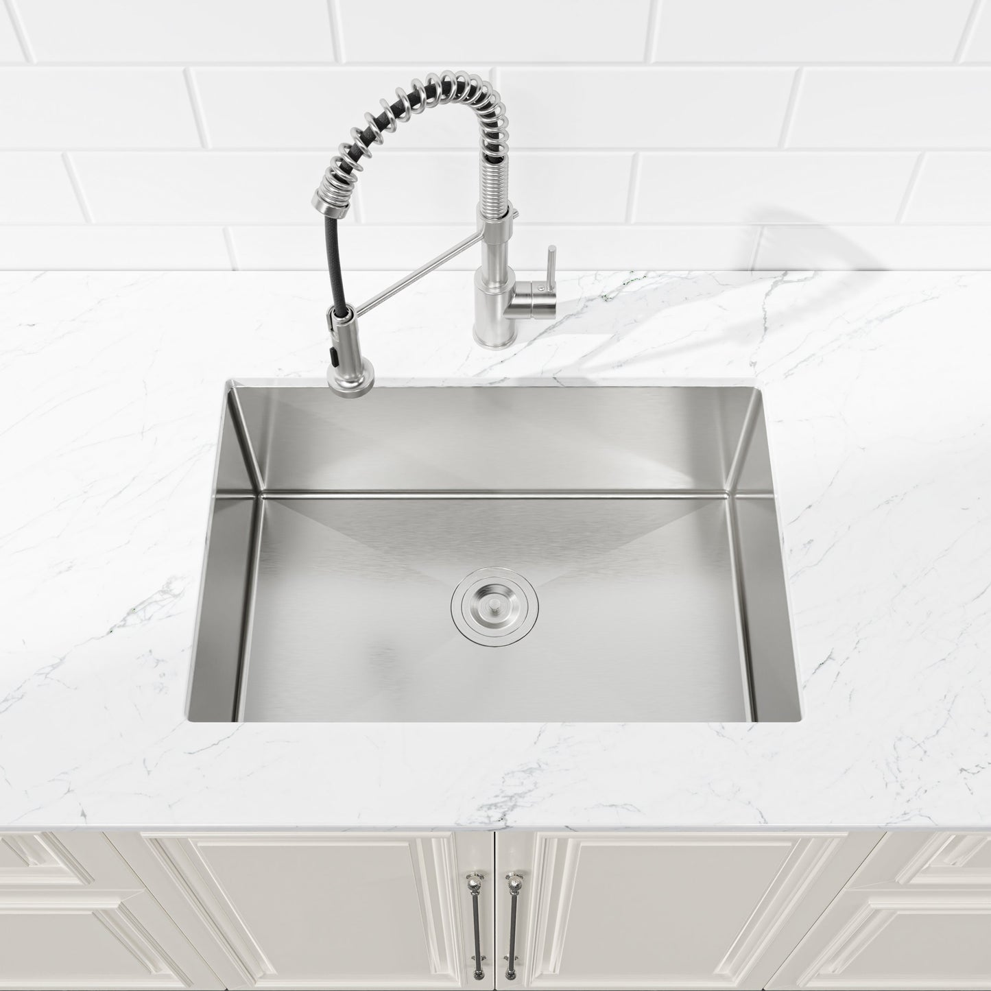 Stainless Steel Kitchen Sink, 27″x19″ Single Bowl, Undermount Handmade Sink in Brushed Nickel