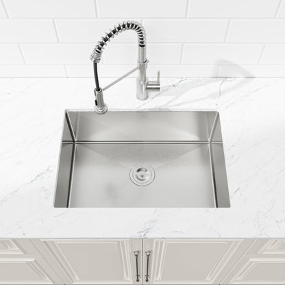 Stainless Steel Kitchen Sink, 27″x19″ Single Bowl, Undermount Handmade Sink in Brushed Nickel