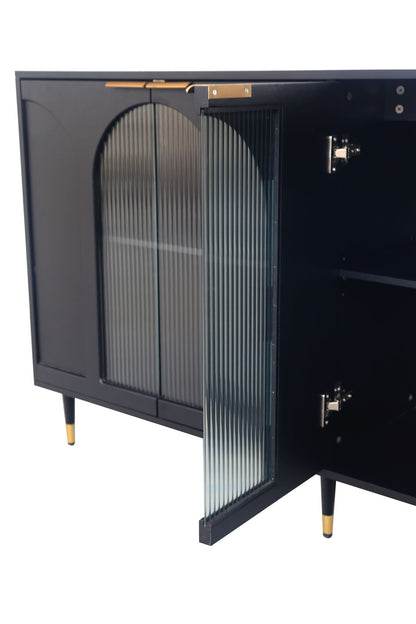 Accent Cabinet Lacquered Wooden Cabinet With 4 Glass Doors Sideboard Buffet Server Cabinet Storage Cabinet, For Living Room, Entryway, Hallway, Office, Kitchen And Dining Room