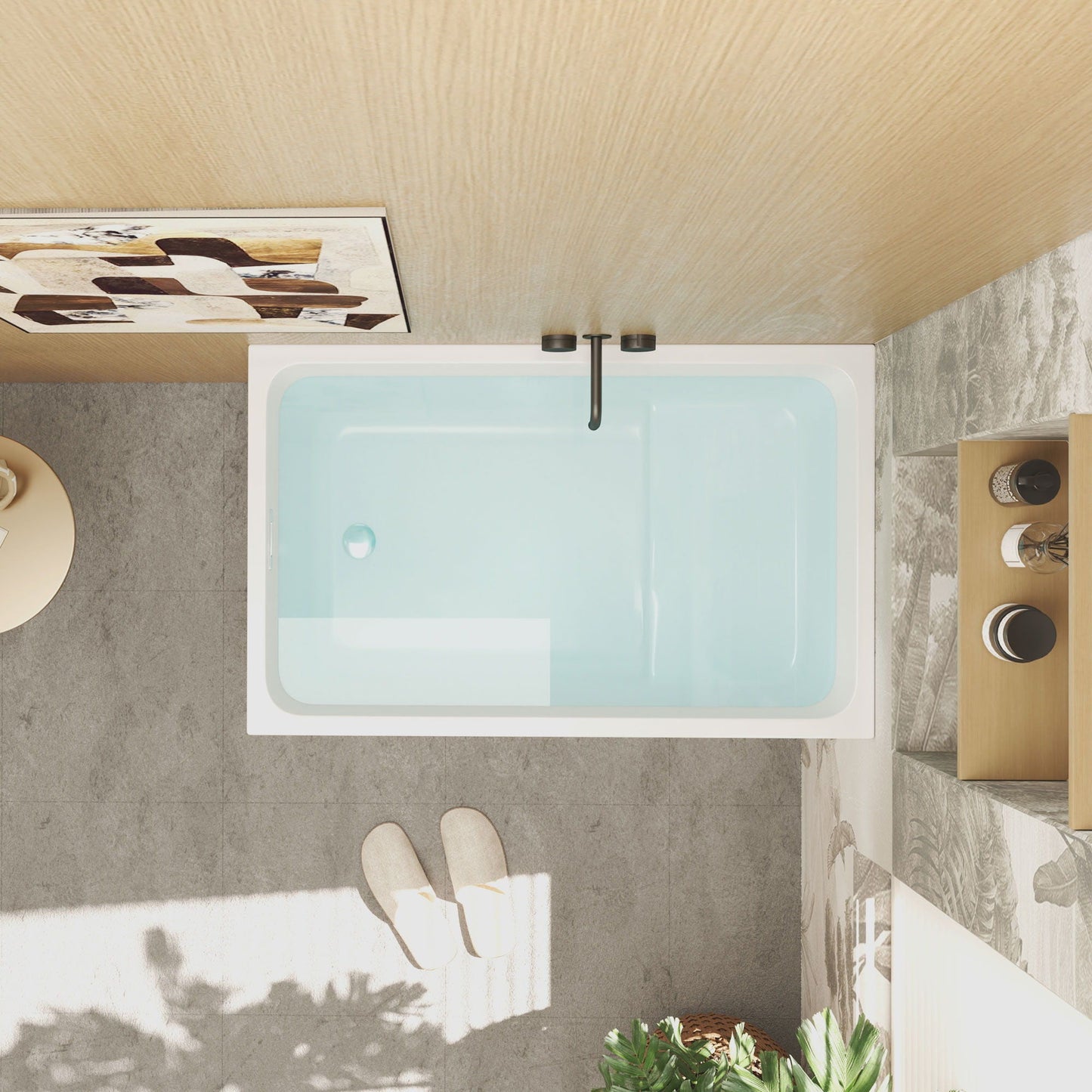 Gloss Freestanding Bathtub With Built In Seat