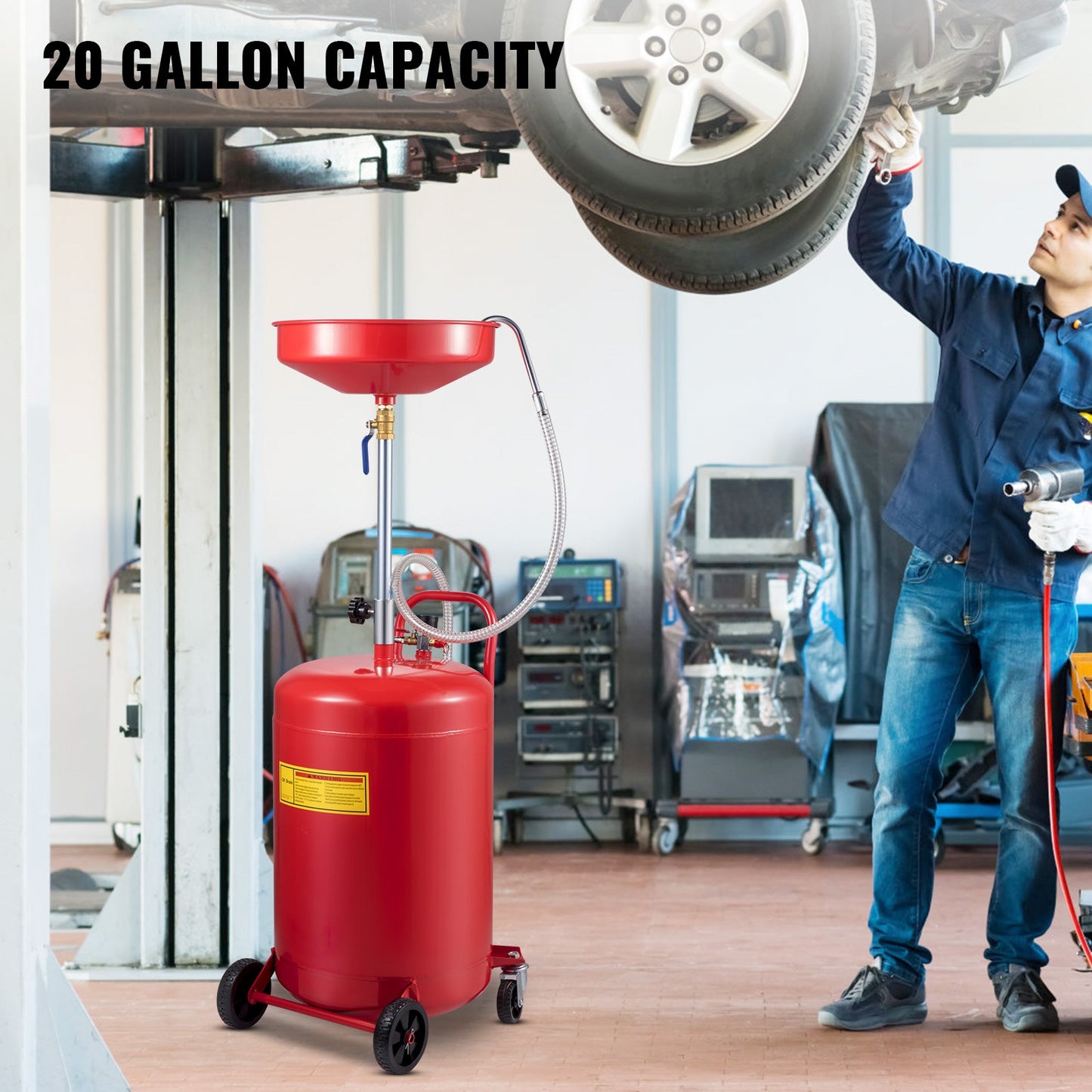 Waste Oil Drain Tank 20 Gallon Portable Oil Drain Air Operated Drainer