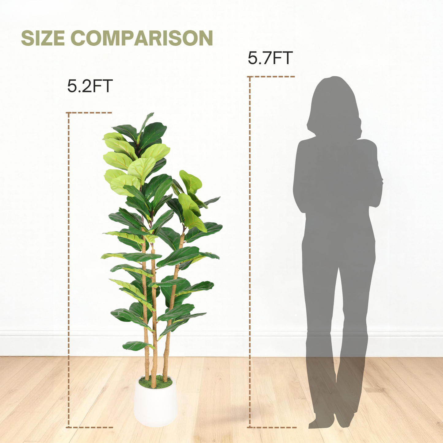 5.2FT Artificial Fiddle Leaf Fig Tree With Decorative Pot