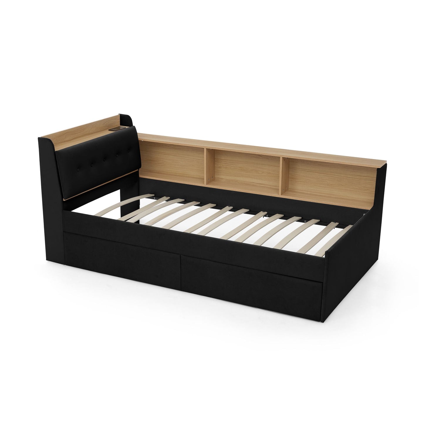 Upholstered Daybed With Storage Headboard, Wireless Charging, LED Lights