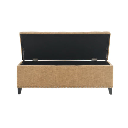 Button-Tufted Storage Ottoman With Safety Close Hinge