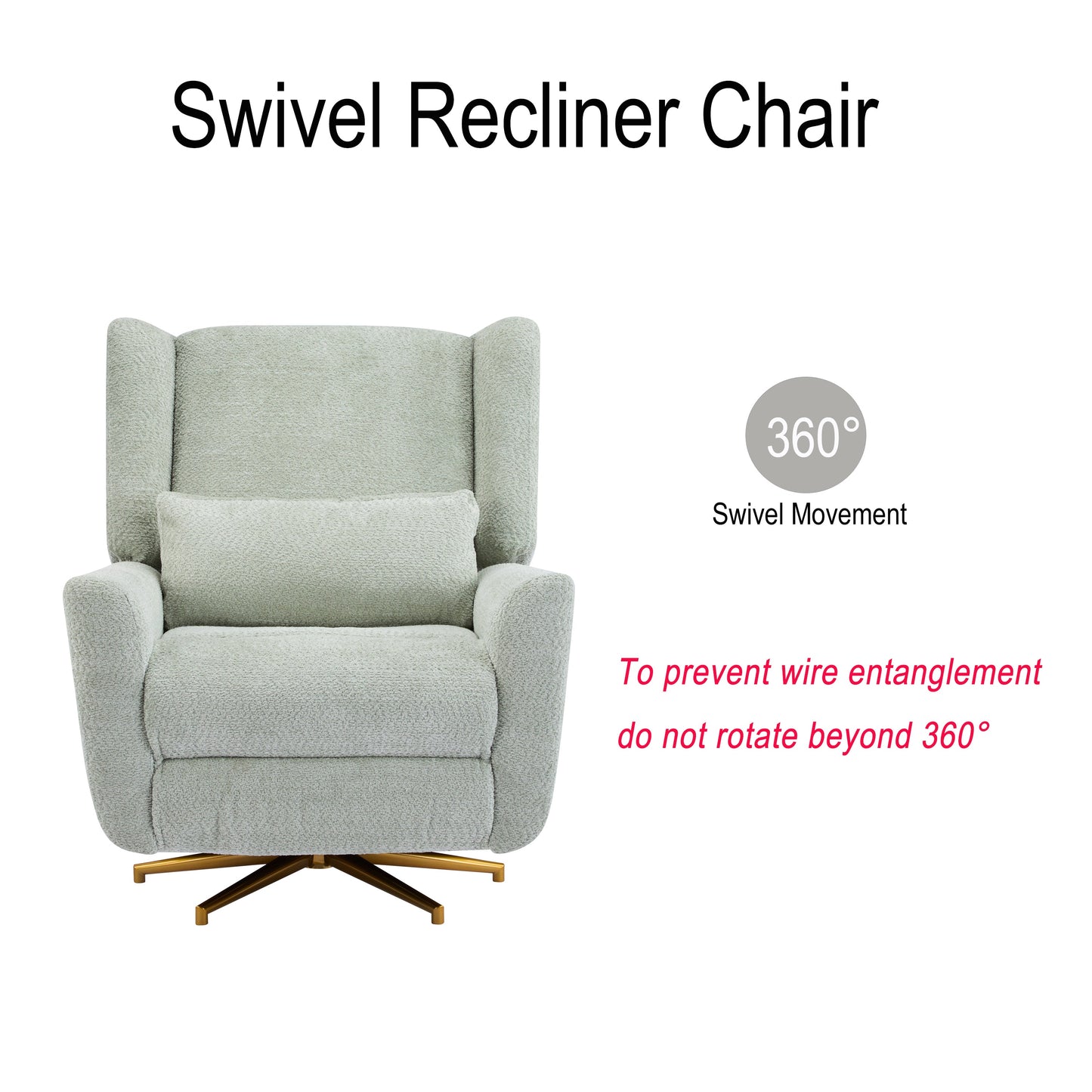 Power Recliner Chair Swivel with Boucle Upholstery and 360° Swivel