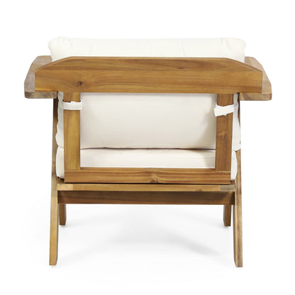Outdoor Acacia Wood Club Chairs With Cushions (Set of 2) - Teak / Beige