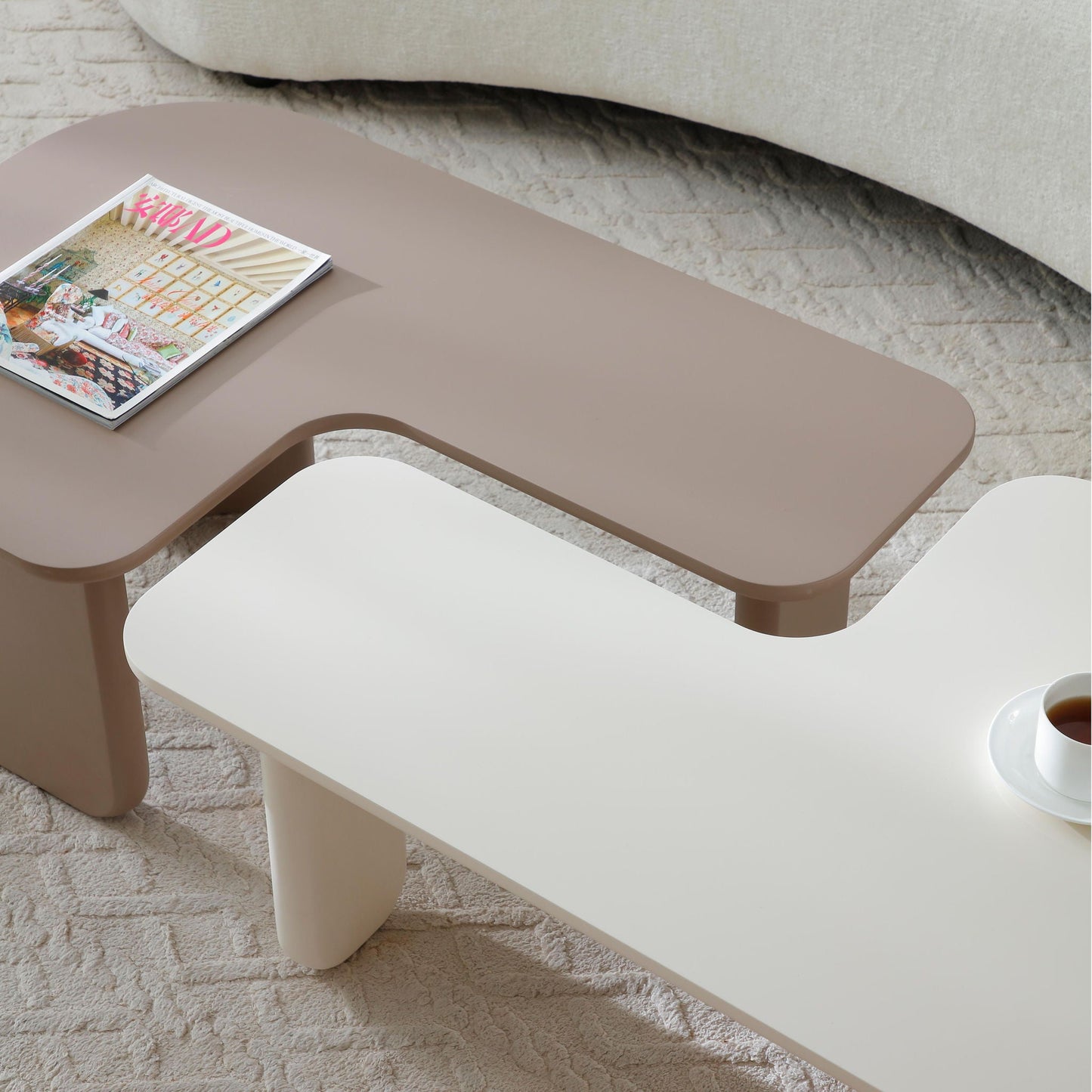 2 Pieces Modular Coffee Table Set, Free Combination - Khaki / White