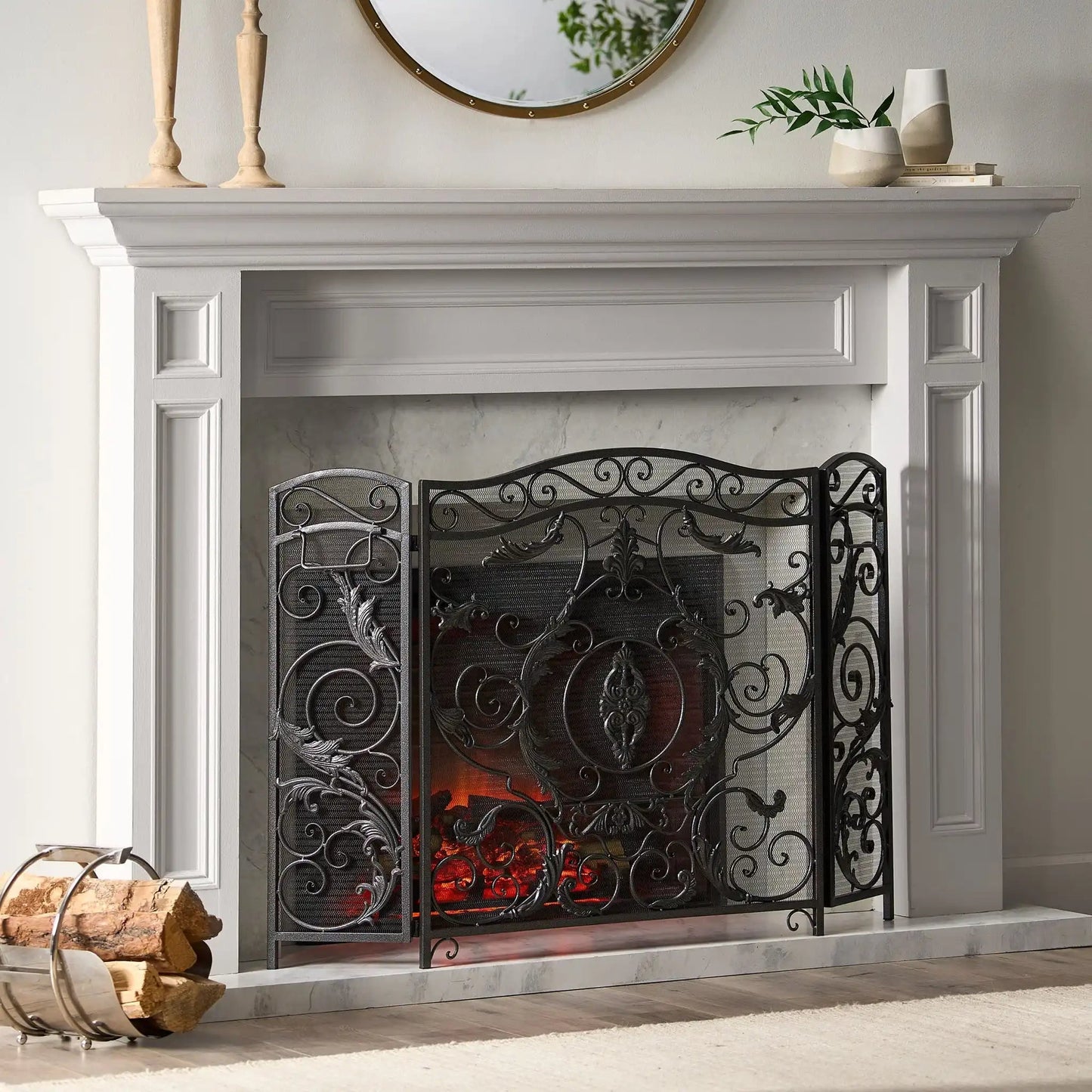 Mariella Traditional Floral Iron Fireplace Screen with Ornate Design