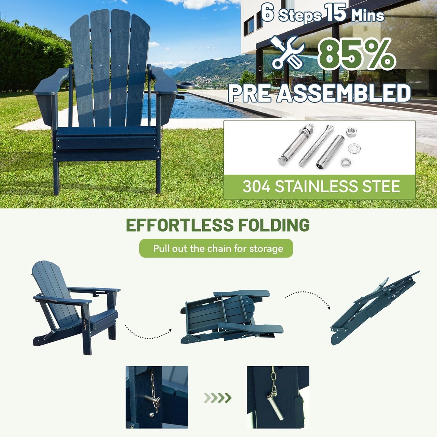 Adirondack Chair with Foldable Design and Built-In Cup Holder