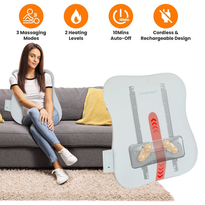 Shiatsu Back MassagerÊ3D Deep Tissue Kneading Massage Pillow Cordless USB Rechargeable with 3 Massaging Modes 2 Heating Levels 10Mins Auto-OffÊfor Bac