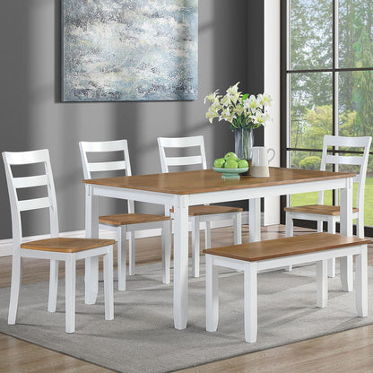 6 Piece Dining Set Table With 4 Side Chairs And Bench - Light Brown / White