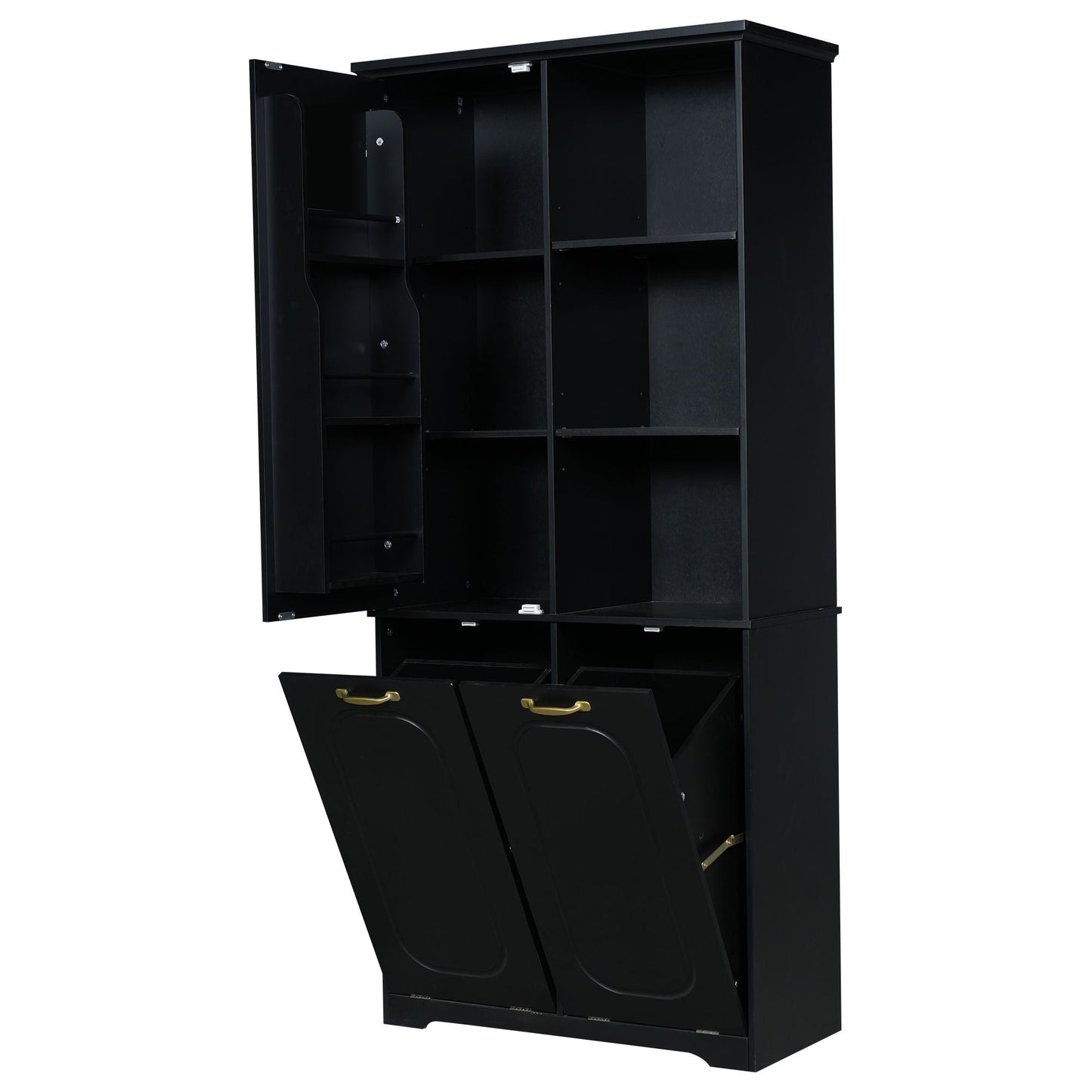 Freestanding Tall Storage Cabinet With 2 Tilt-Out Hampers