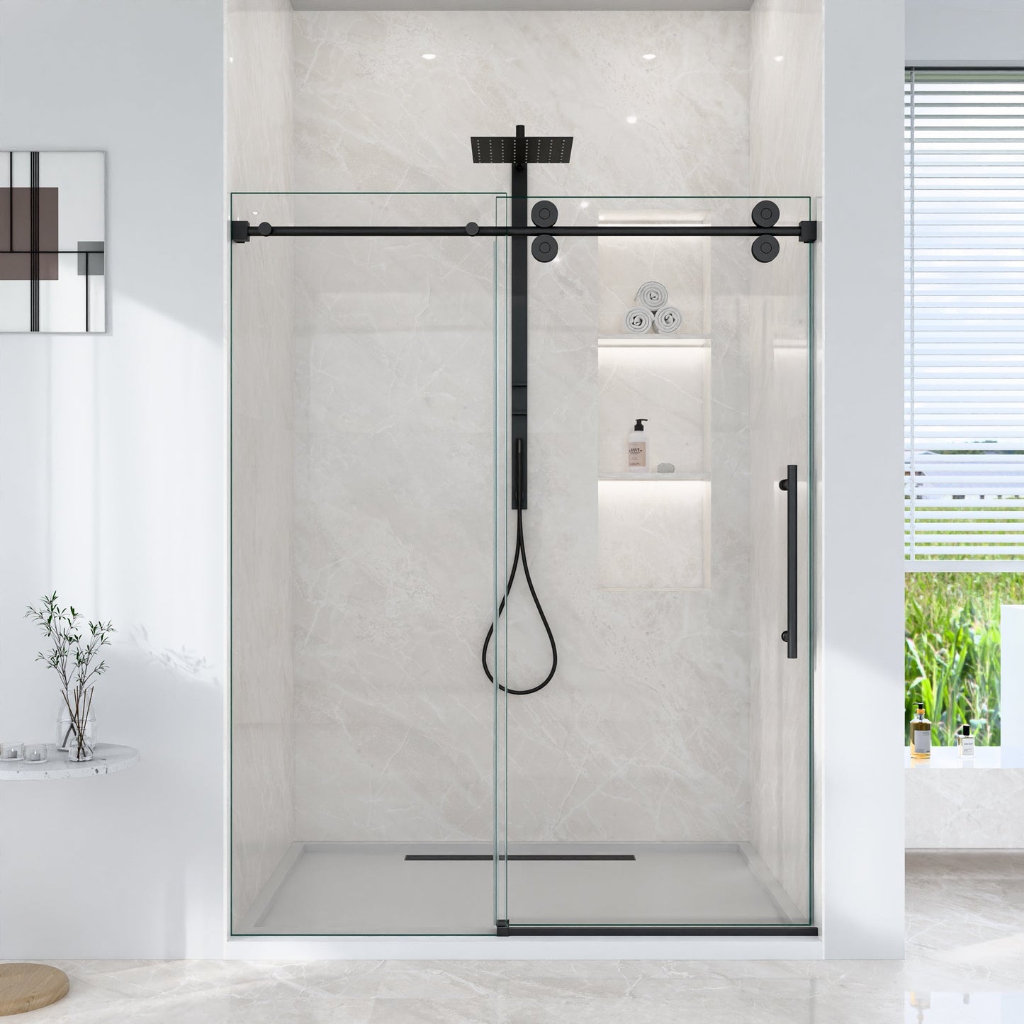 56-60"W x 72"H Frameless Single Sliding Shower Door
