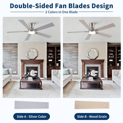 Low Profile Flush Mount Intergrated LED Ceiling Fan With Light And Reversible Quiet Motor