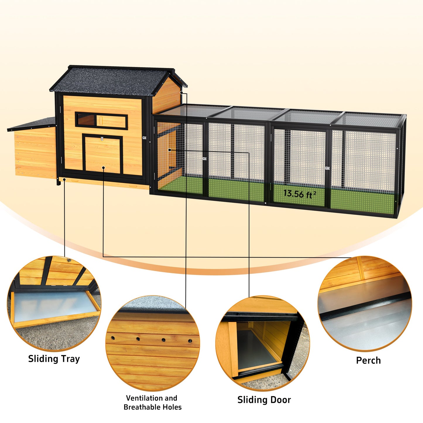 114" Wooden Chicken Coop with Outdoor Run