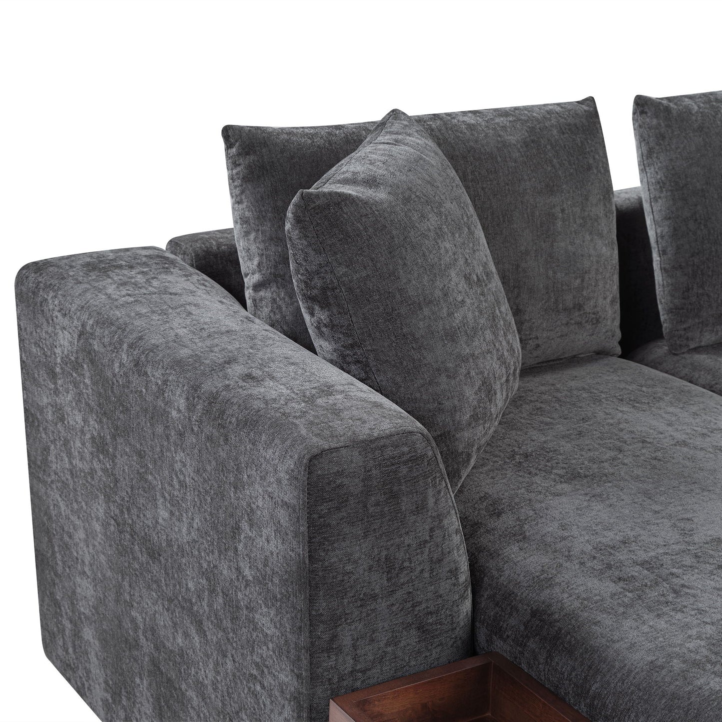 Modern L Shaped Sectional Sofa With Upholstery And Wooden Storage
