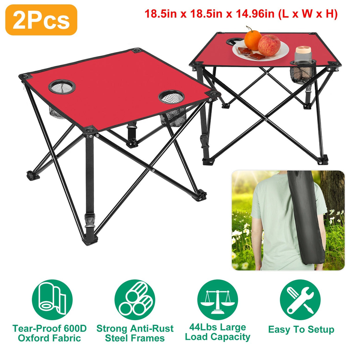 Portable Folding Camping Table with Cup Holders & Carry Bag