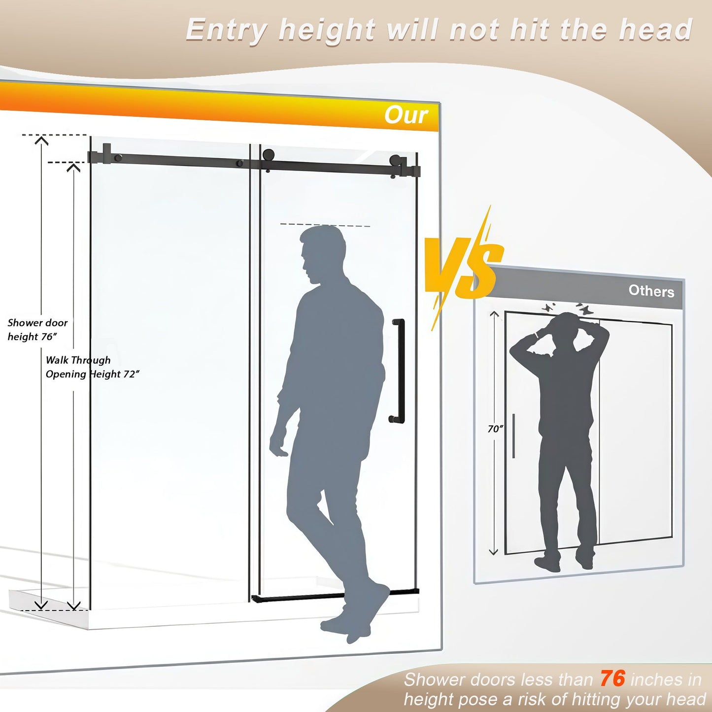 Frameless Single Sliding Shower Door & Handle And Square Tube Track