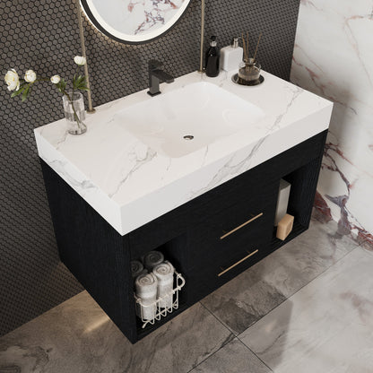 29.9" Modern Floating Bathroom Vanity with Sintered Stone Top
