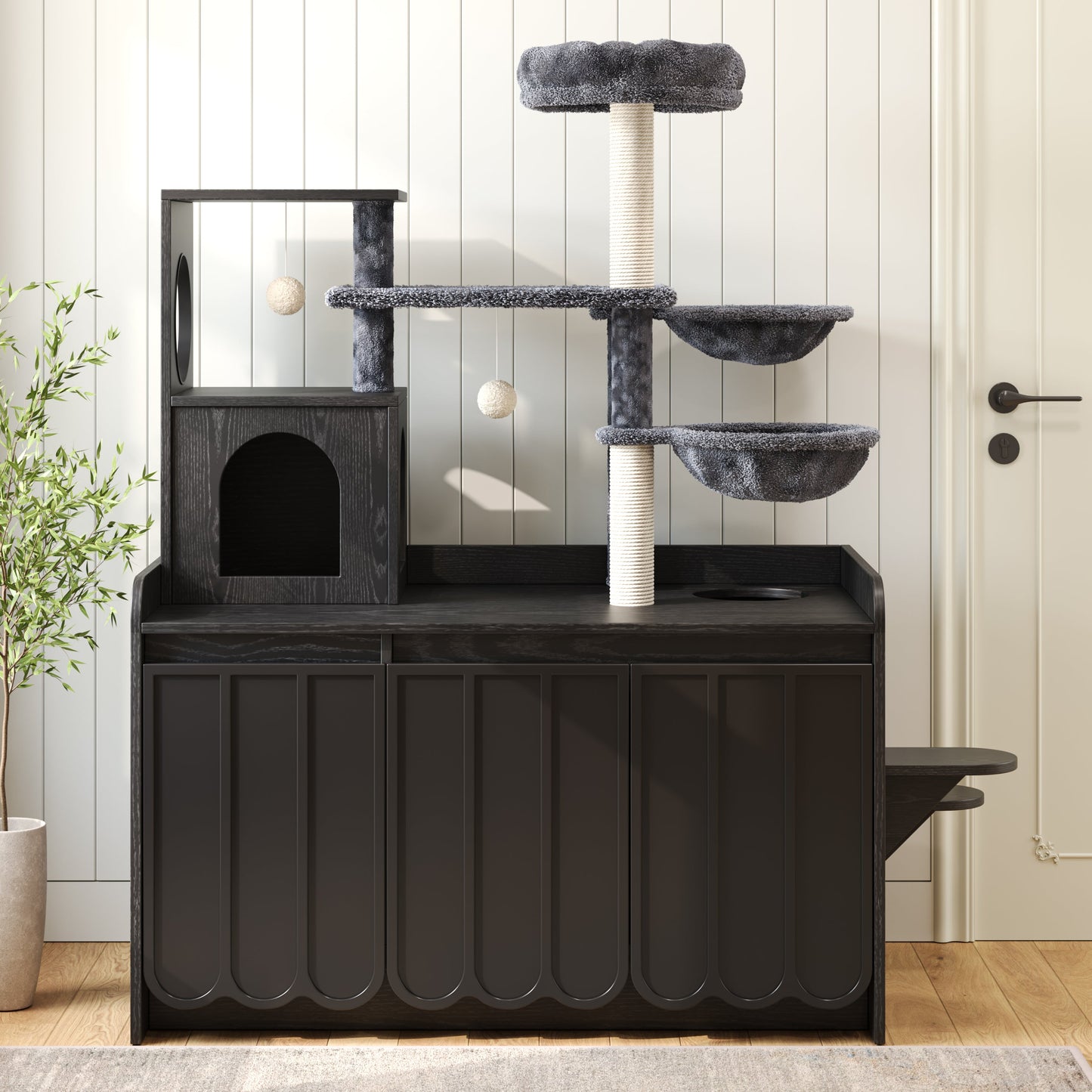 50.6" Cat Tree with Litter Box Enclosure and Sisal Scratching Post