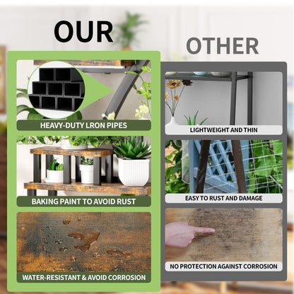 8 Tier Indoor Plant Stand With 5 Grow Lights For Living Room - Rustic Brown