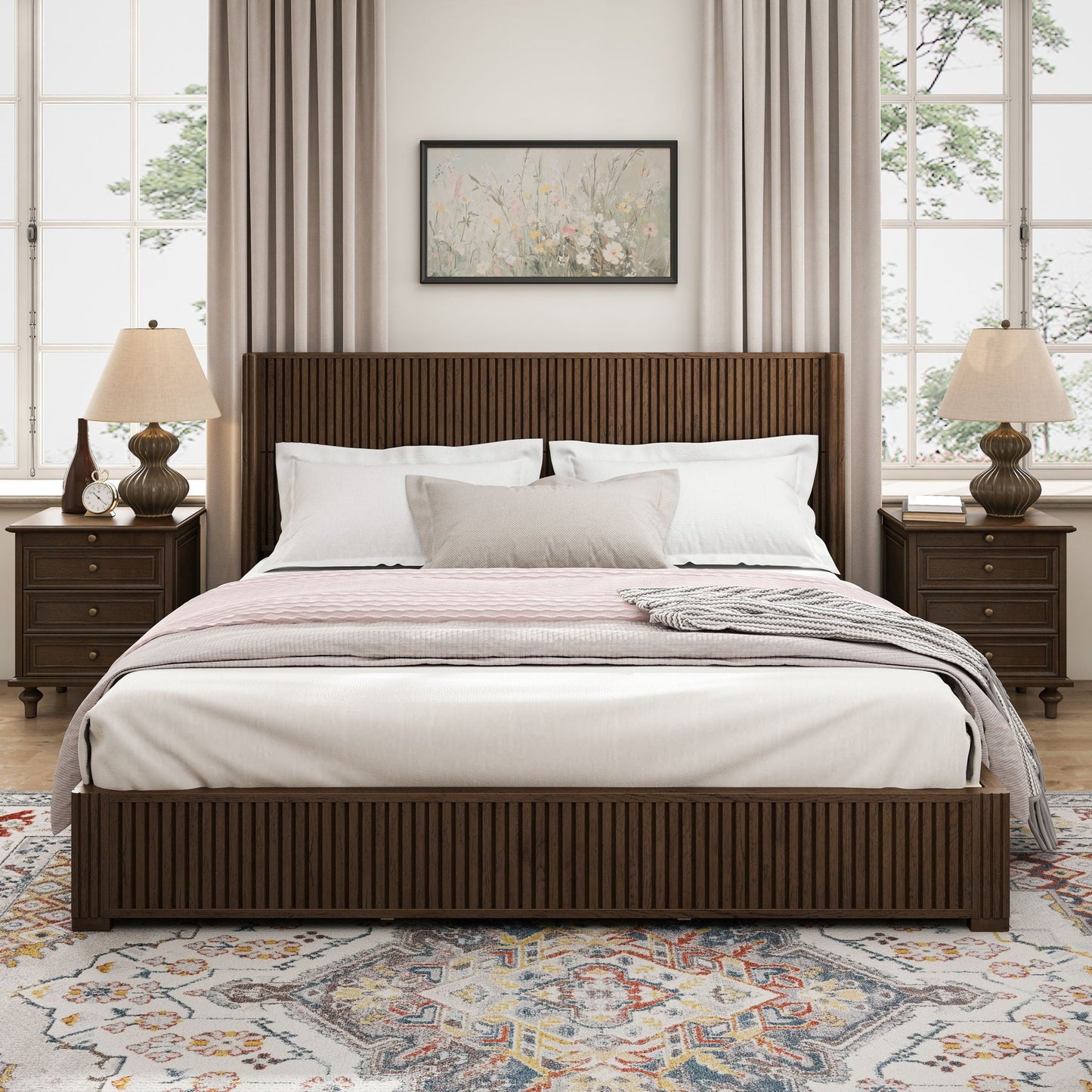 Platform Bed Frame With Headboard, Floor Standing Design