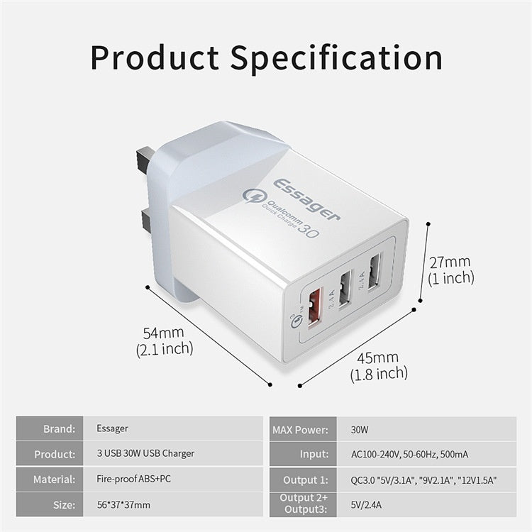 Three-Port USB Fast Charge 30WQC30 Mobile Phone Charger