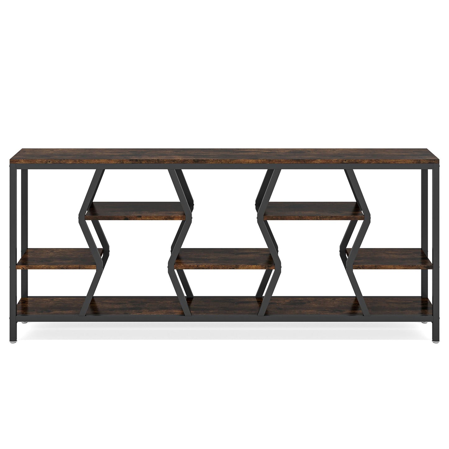 Tribesigns - Extra Long Narrow Sofa Console Table With 4 Tier Storage Shelves - Rustic Brown