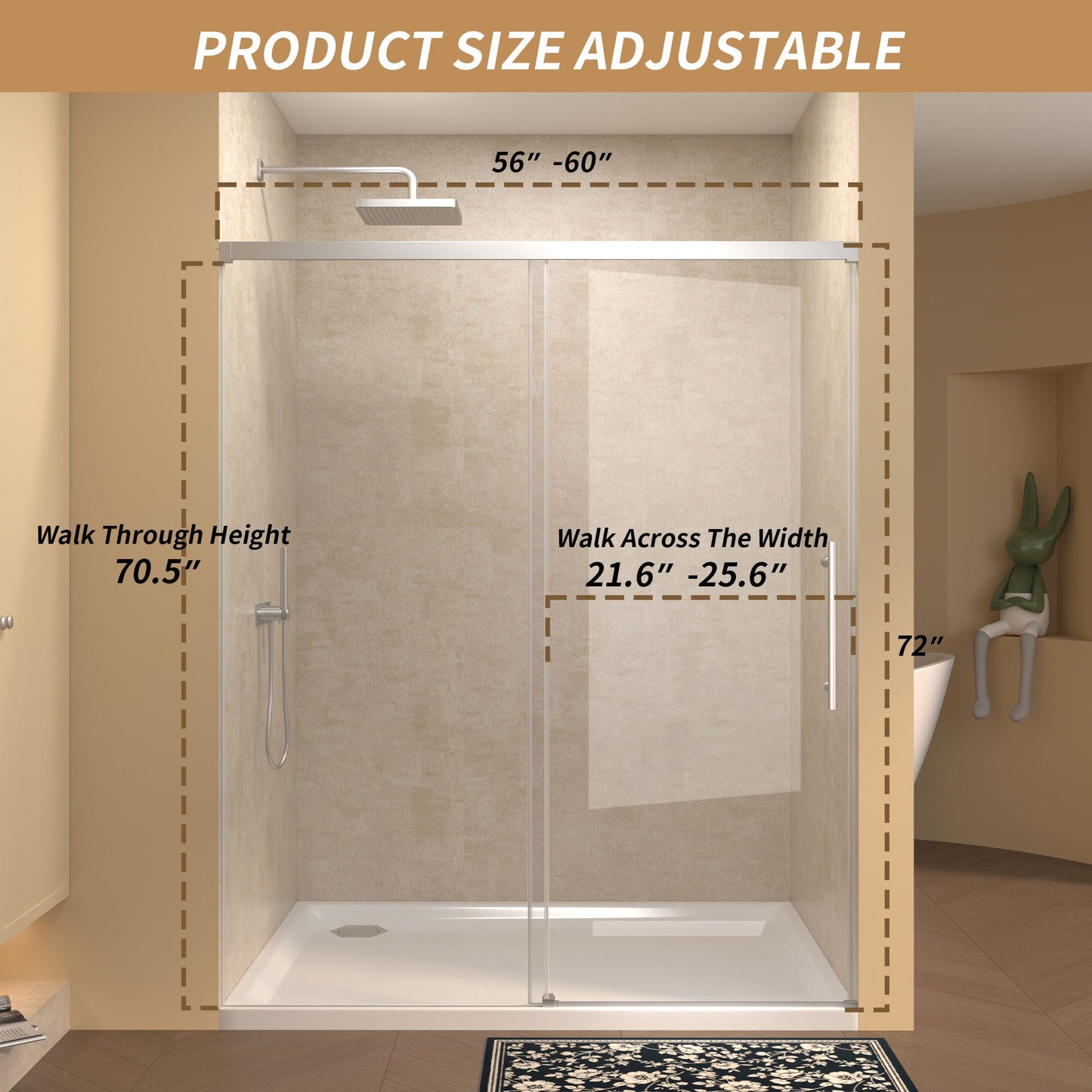 Frameless Single Sliding Shower Door With Handle