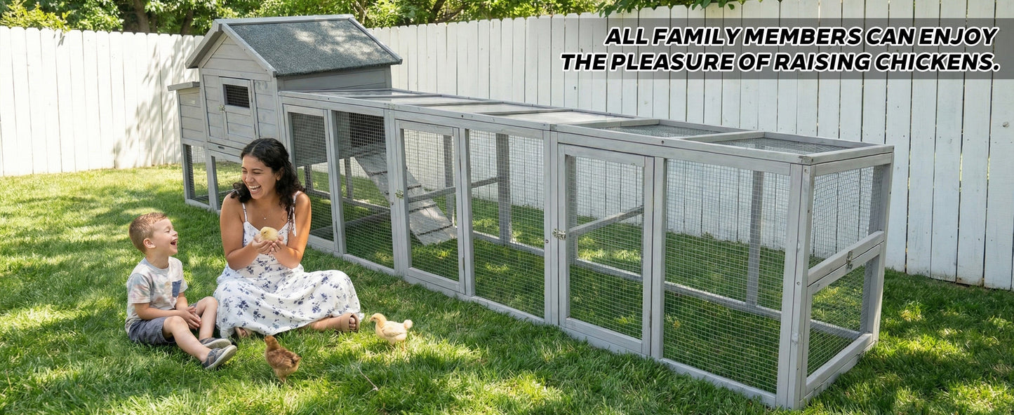 141" Gray Large Wooden Chicken Coop with Nesting Box