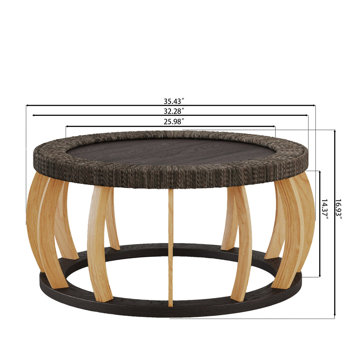 Vintage Rattan Solid Wood Round Coffee Table
