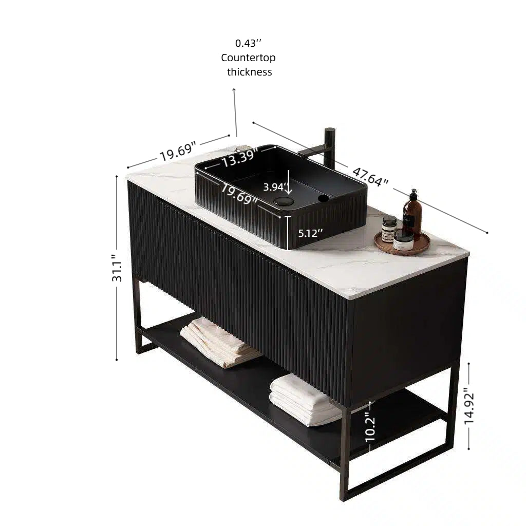 Tulio 48" Bathroom Vanity & Sink with 3 Doors and Open Shelf