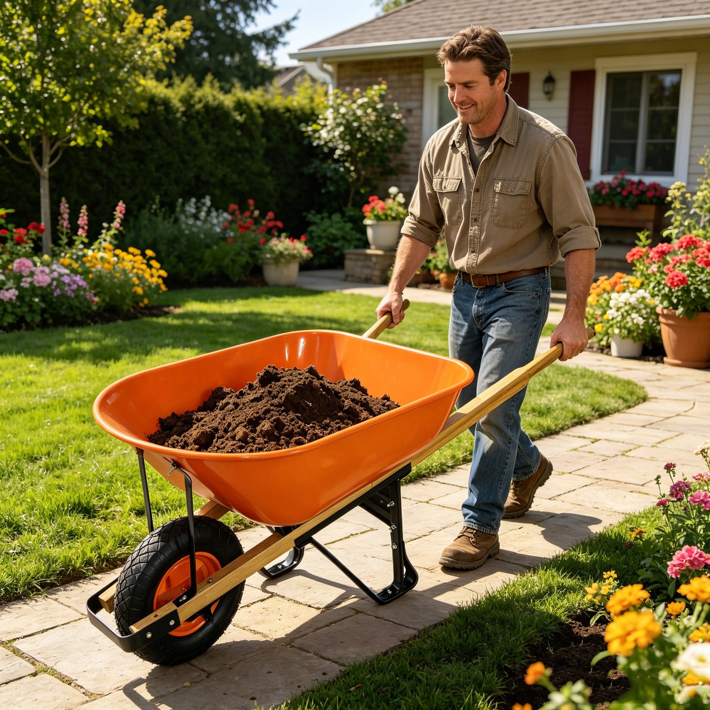 Steel Tray Wheelbarrow Two-Wheeled Trolley for Garden Use