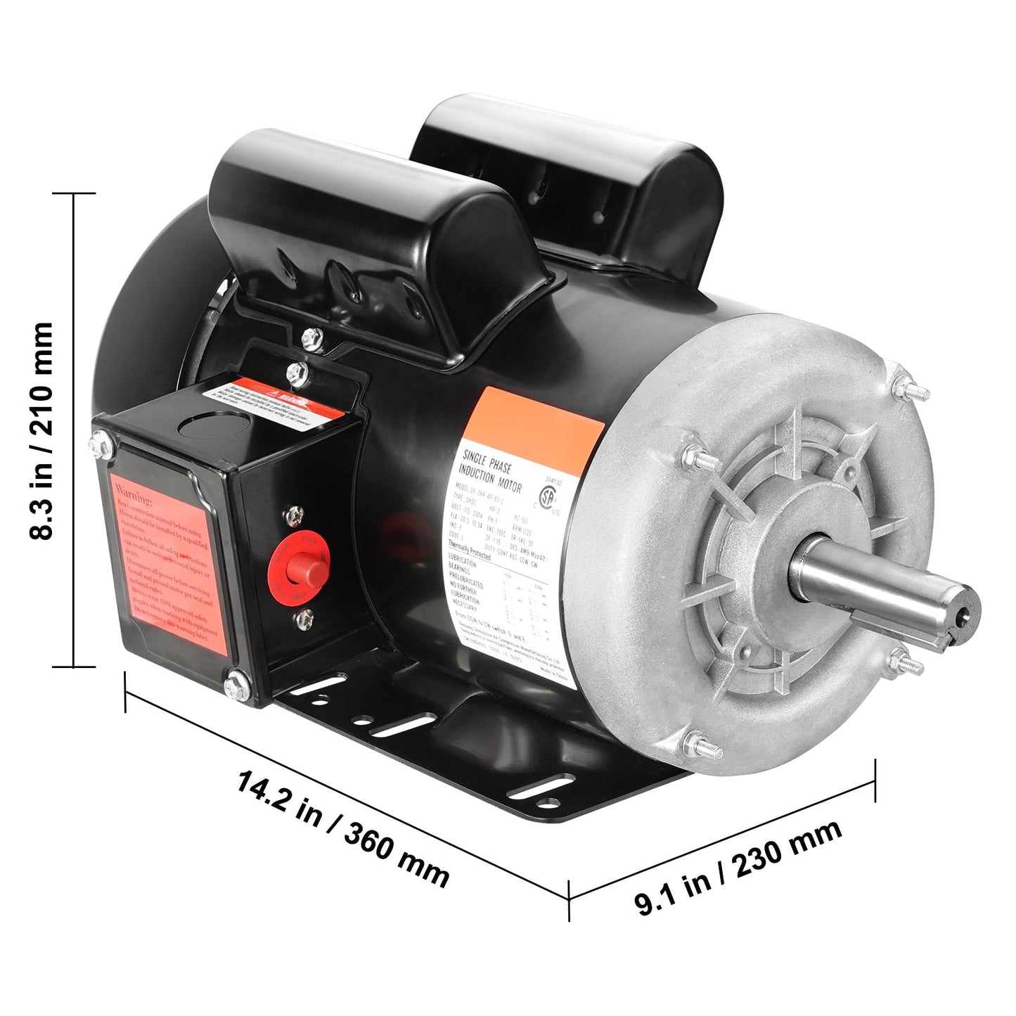 2HP Electric Motor 1725 RPM AC 115V/230V with Dual Rotation