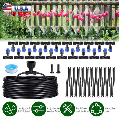 75FT Mist Drip Irrigation System with Adjustable Misting Nozzle Quick Connect Automatic Garden Watering System for Garden Lawn Patio Flower Bed