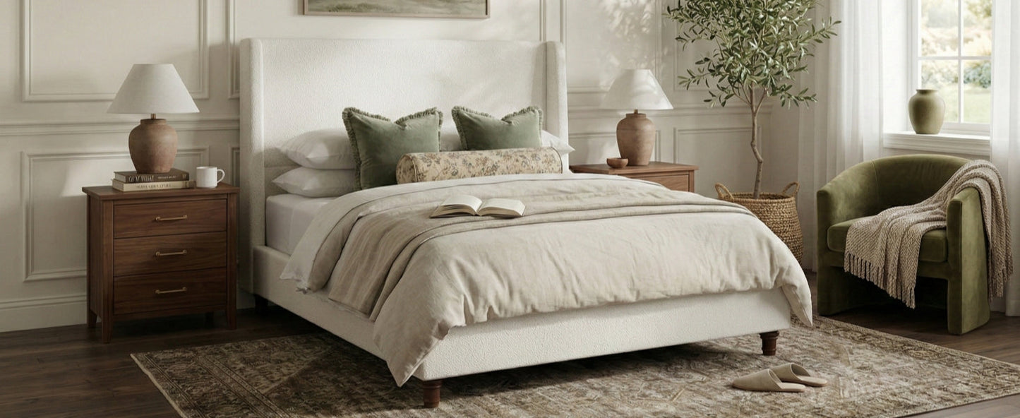 52.7" Tall Wingback Upholstered King Size Platform Bed Frame