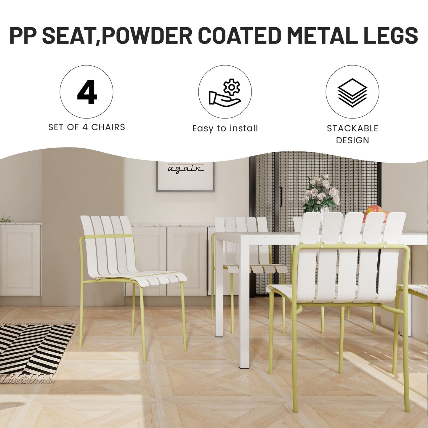 4 Piece Set Of Modern Color Block Designed Single Chairs With Folding Square Table