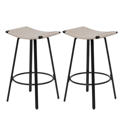 Counter Height Bar Stools Backless Handwoven Kitchen Dining Chairs With Round Footrest (Set of 2) Weaving Pub Stoo - Creamy White