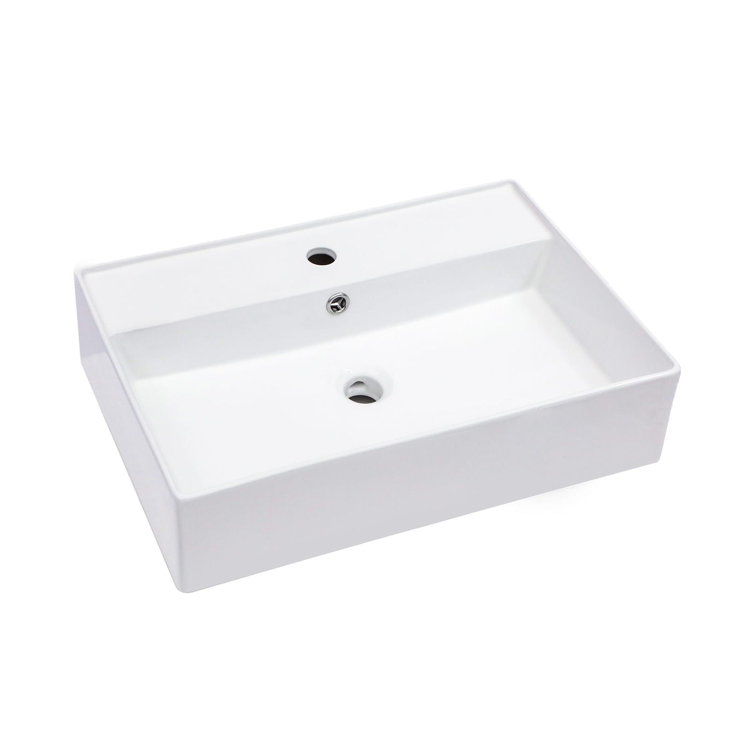 Modern Ceramic Rectangular Wall Mounted Bathroom Sink With Faucet Hole & Overflow