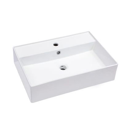 Modern Ceramic Rectangular Wall Mounted Bathroom Sink With Faucet Hole & Overflow