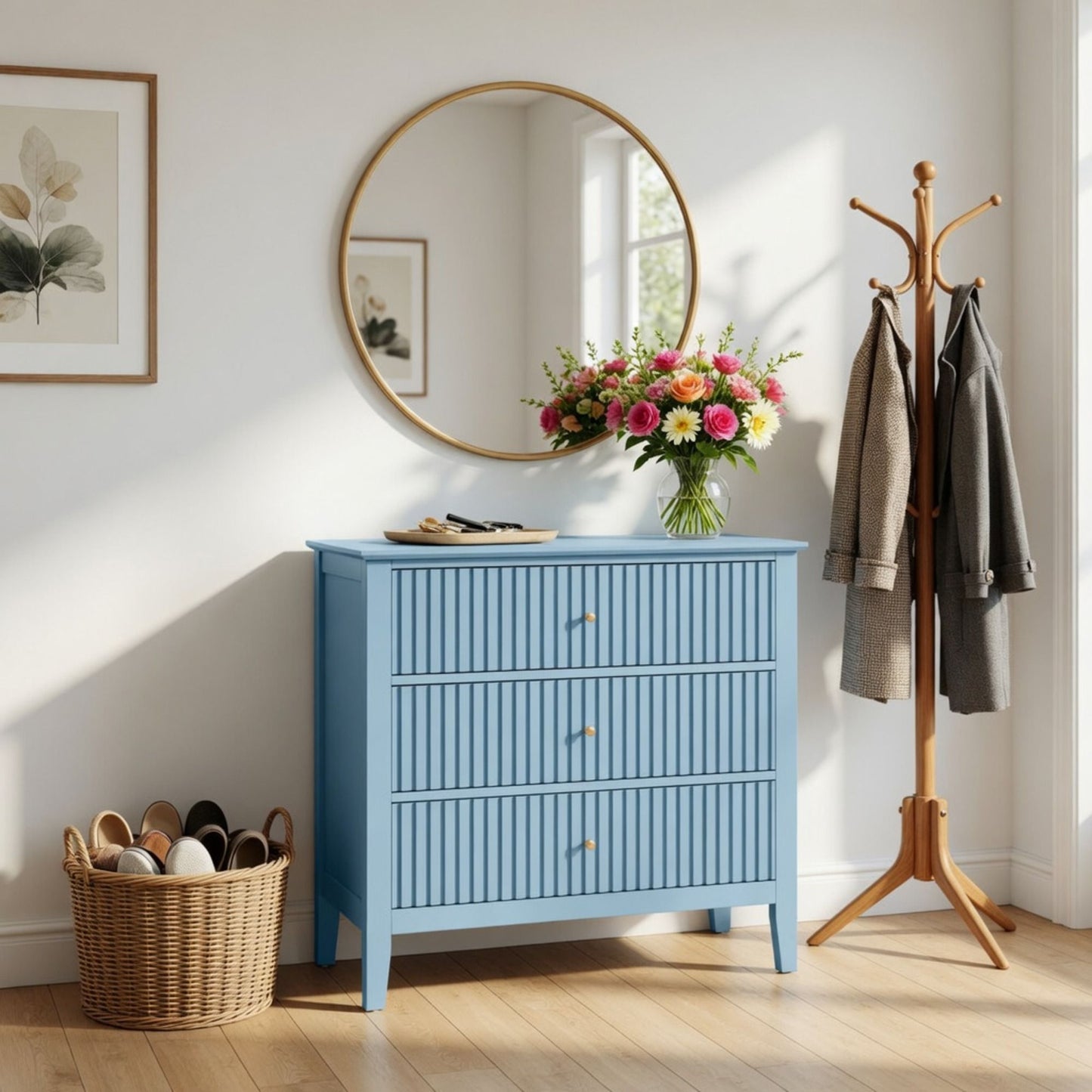 Fluted 3 Drawer Nightstand With Soft Close Slides